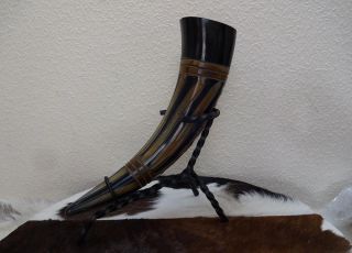 Dragon Scale Viking Drinking Horn & Iron Stand Camping Re - Enactment Stage Larp
