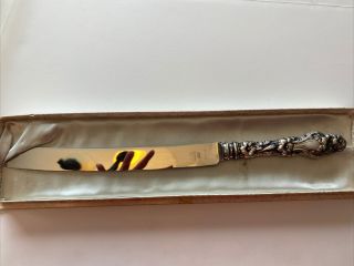 Gorham Wedding Cake,  Bread Knife Sterling Silver Handle Lily Pattern 12.  5 " Boxed