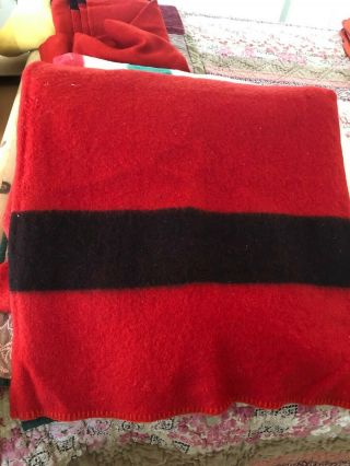 Vintage Red W/ Black Stripe 100 Wool Blanket Golden Seal Made For Ely & Walker