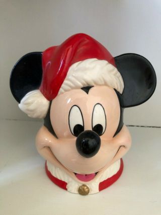 Vintage - Disney Christmas Mickey Mouse Head Ceramic Coin Bank