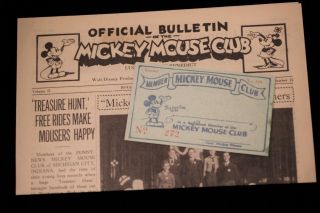 Walt Disney Mickey Mouse Club Membership Card With Official Bulletin 1932 2005