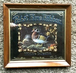 Vintage 1990 Pabst Blue Ribbon Beer Wood Ducks Wildlife Mirror.