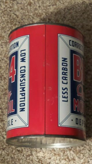 Vintage One Quart Big - 4 Quality Motor Oil Can Metal Gas Sign FULL NOS 2