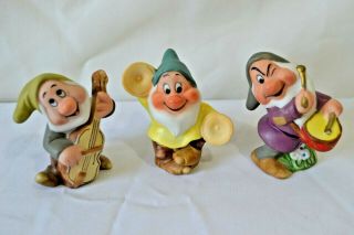 Vintage Schmid Disney Dwarfs Figurines Snow White Set Of 3 Musical Instruments