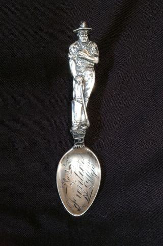 Sterling Silver Souvenir Spoon Frontier,  Wyoming “struck It At Last” Gold Miner