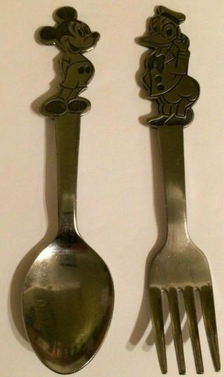Vintage Walt Disney Mickey Mouse & Donald Duck Stainless Bonny Spoon And Fork