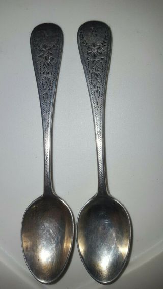 Antique Tiffany & Co John Polhamus Sterling Silver Flower Etched 2 Tea Spoon Set