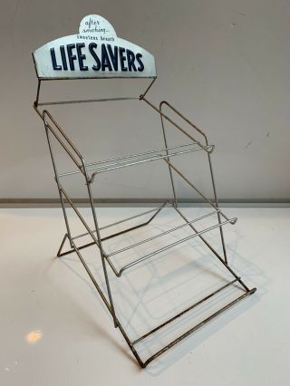 Vintage Life Savers Store Counter Display Rack Metal Sign 12”