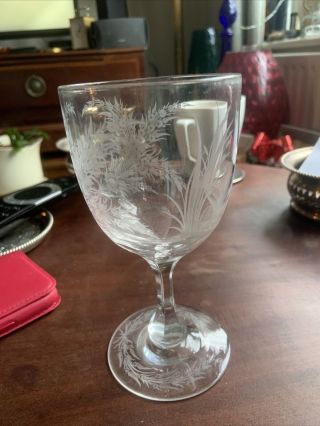 Vintage Etched Coupe Crystal Large Wine Glass Initaled R Great Valentine Gift 2