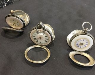 Three 935 Swiss Silver,  Ladies Antique Pocket Watches,  Spares,  Repairs