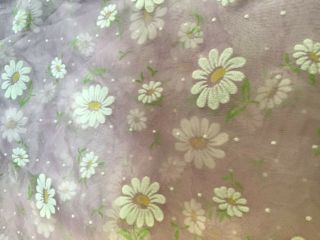 Vintage Sheer Flocked Fabric Pink White Green Floral 2 Yards Plus.  Width 45”