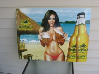 Landshark Beer Hot Chick Ocean Beach Sand Jugs Beer Pitcher Metal Sign Man Cave