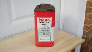 Vintage 2 Gallon Rocket Motor Oil Can Gas Sign 2