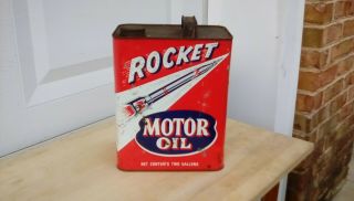 Vintage 2 Gallon Rocket Motor Oil Can Gas Sign 3
