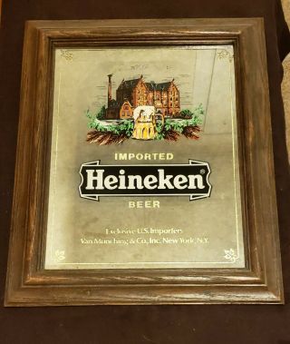 Vintage Imported Heineken Framed Beer Mirror Sign Advertising 18.  5 " X 15 "