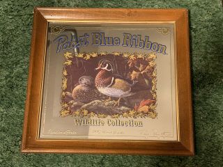 Vintage 1990 Pbr Pabst Blue Ribbon Beer Wood Ducks Wildlife Mirror.