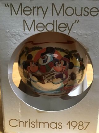 Vintage 1987 Schmid Disney Glass Christmas Ornament W/ Box Mickey Minnie Mouse