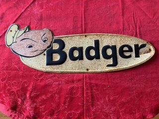 Vintage Badger Embossed Large Metal Advertising Sign Farm Silage Wagon
