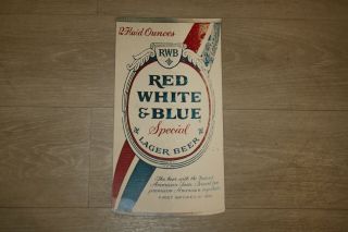 Vintage Red White & Blue Rwb Beer Can Advertising Cardboard Sign