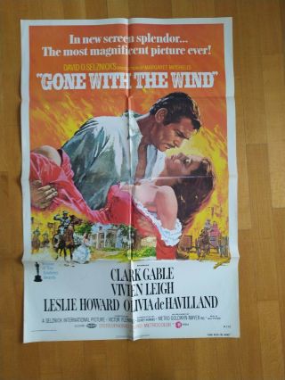 " Gone With The Wind " One - Sheet Movie Poster - 1974 Re - Release Vintage