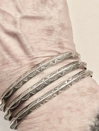 Vintage Navajo Sterling Silver Hand Stamped Cuff Bracelet 19.  4grams 1”w
