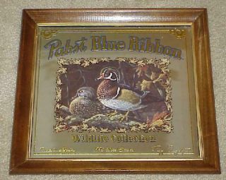 1990 Pabst Blue Ribbon Beer Wood Ducks Wildlife Mirror (in Package)