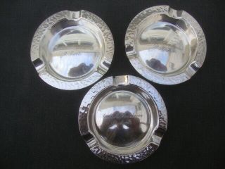 3 Antique Hammered Silver Plate Ashtrays Bohrmann Confiserie St Moritz Coasters