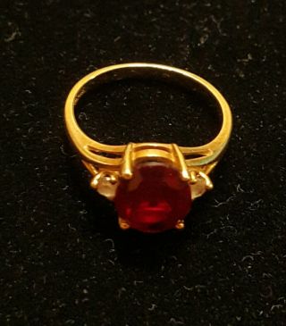 10k Yellow Gold Vintage Women’s Ring With Red Stone,  2.  4 Grams Size 6 1/2