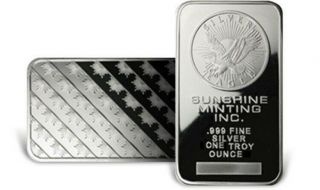 Sunshine Minting Fine Silver.  999 1 Ounce Troy Bar