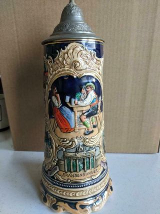 Vintage Thorens Musical Music Box German 11 " Beer Stein Pewter Lidded