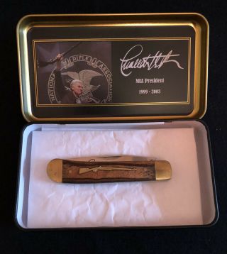 Nra Charlton Heston Folding Pocket Knife Single Blade In Metal Case