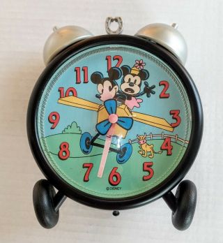 Disney Plane Crazy Mickey Minnie Mouse Alarm Clock Propeller Vintage.