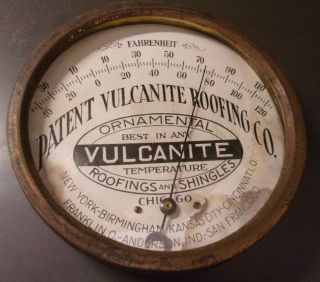 Vintage Round Patent Vulcanite Roofing Co.  Advertising Thermometer