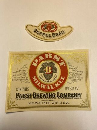 Vintage Beer Label Pre - Pro “pabst Milwaukee Doppel Brau” W/ Neck Label