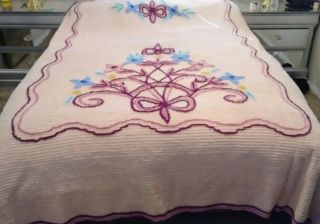 Vintage Floral Chenille Bedspread Queen/full Size 92 " X102 "