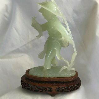 Vintage Chinese Carving Jade Figure Statue Fisherman