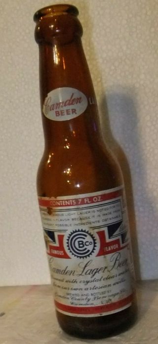 Vintage Acl Painted Label Beer Bottle Camden Lager Jersey Nj 1950 