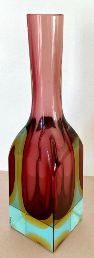 Vintage Murano Glass Bud Vase Rose,  Amber& Blue: Mid Century: Sommerso Technique