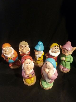 Disney Vintage Set Of 7 Dwarfs Rubber Dolls Toys 5.  5 " Seven Bath Toys