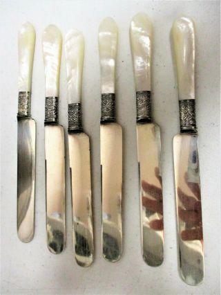 Meriden Cutlery 1855 Mother Of Pearl Knife Set Of 6 Antique Butter Knives 8 "