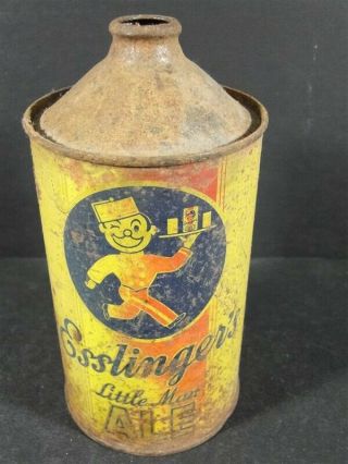 Vtg Esslinger’s Little Man Ale Quart Cone Top Beer Can Inverted Bottom
