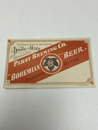 Vintage Beer Bottle Label Pre - Pro “pabst Brewing Co” Bohemian Beer Hops And Malt