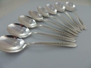 8 Round Cream Soup Spoons Royal Rose Nobility Plate Oneida Silverplate Flatware