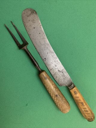 Very Old Late 1700s Early 1800s Colonial Era Knife Fork Set Cutlery Shear Steel