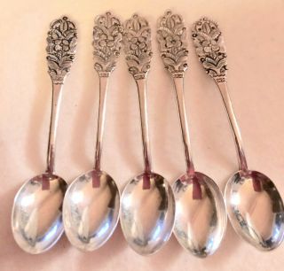 Sterling Silver Demitasse Spoons From Peru,  Set Of 5