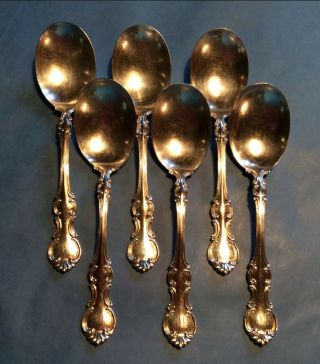 6 Vintage 1835 R Wallace “troy” Silver Plate Soup Spoons,  With Monogram—m Or W