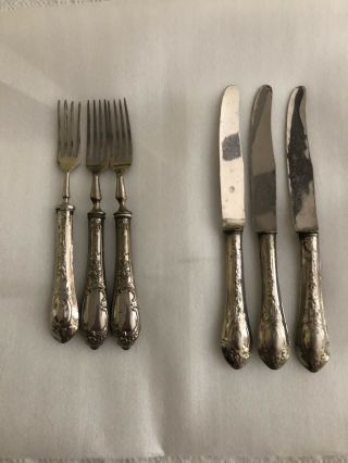 Set 3 Dessert Forks And 3 Knives Vintage Solingen.  800 Silver Ornate Filigree