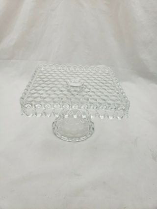 Vintage Fostoria American Square Glass Pedestal Cake Stand With Rum Well 10 "