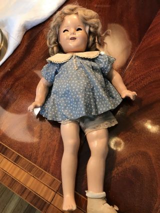 Antique Shirley Temple Doll 18” Composition Tagged Dress One Piece Need Restring