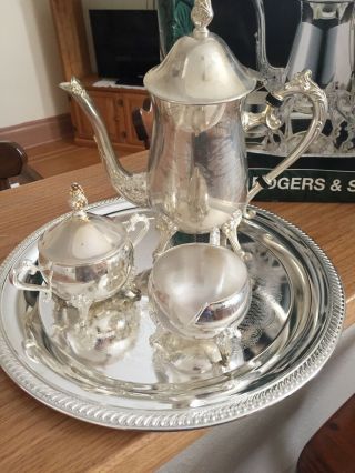 Vintage Wm A Rogers 4 Piece Silver Plated Tea/coffee Set With Serving Platter